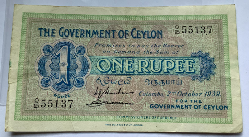 1939 Ceylon Rupee banknote